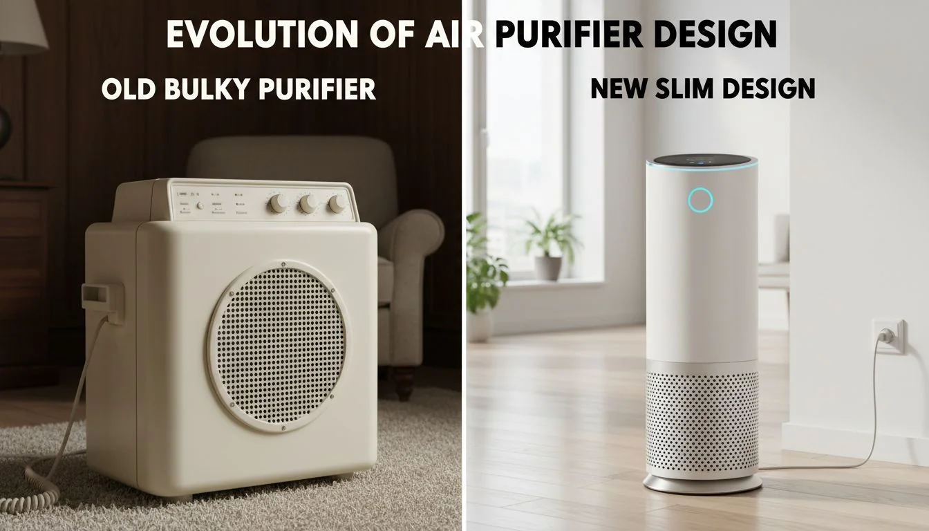 comparison of old bulky purifier vs new slim design