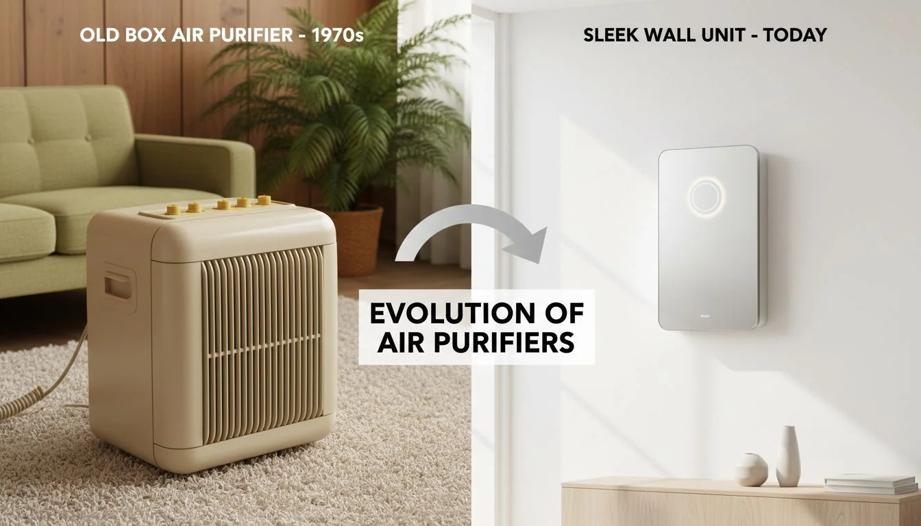 comparison of old boxy air purifier vs sleek wall unit