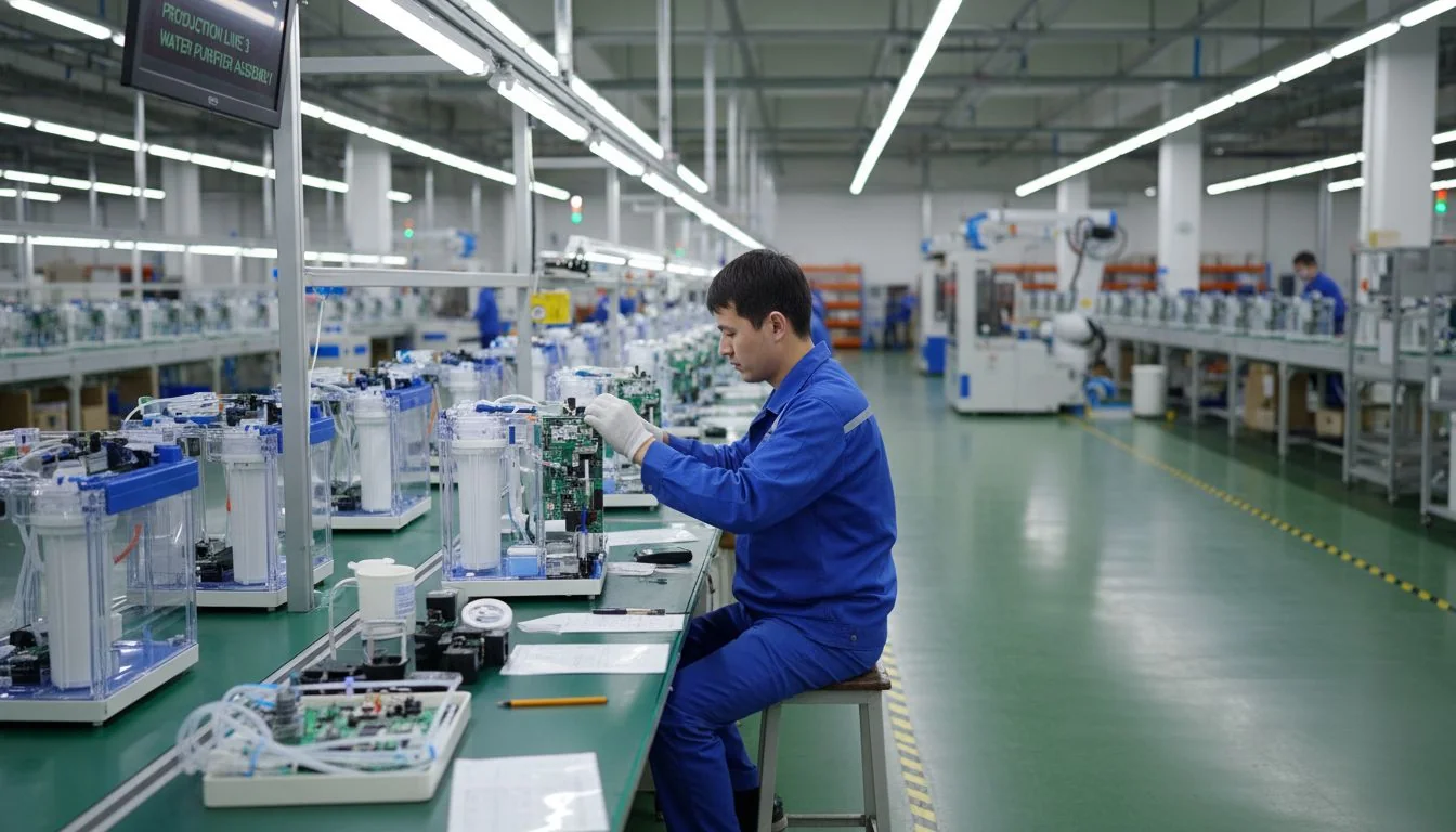worker assembling water purifier components