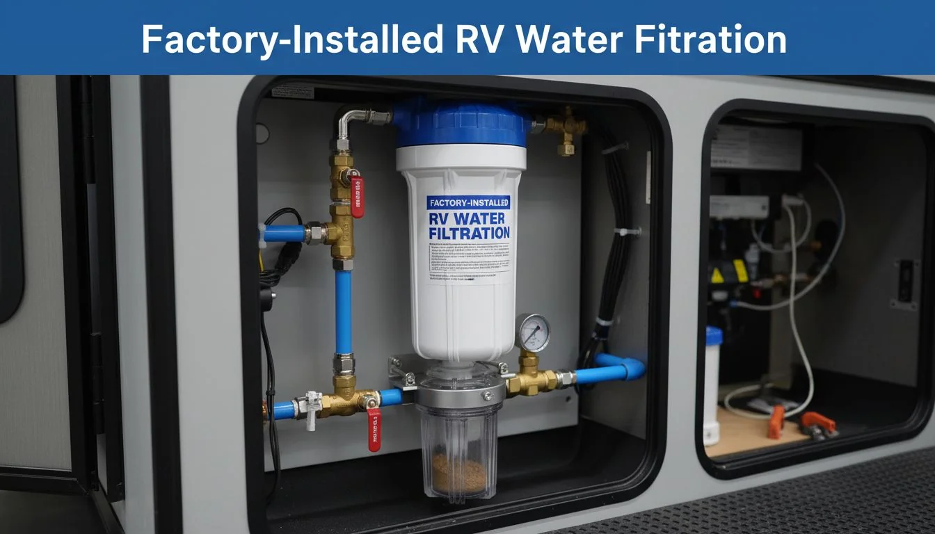 Factory-installed RV water filtration shift