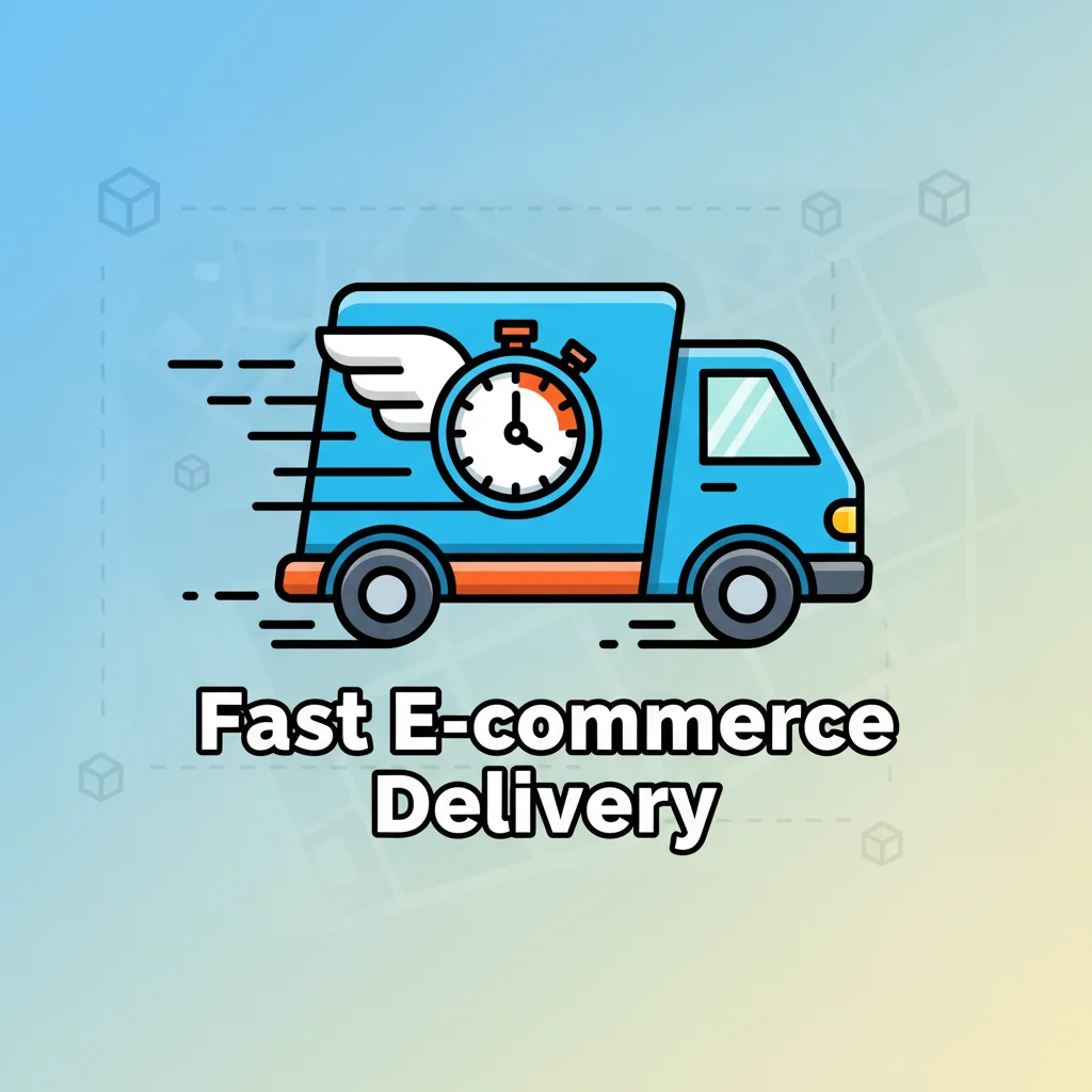 A graphic showing a fast delivery truck with a clock icon