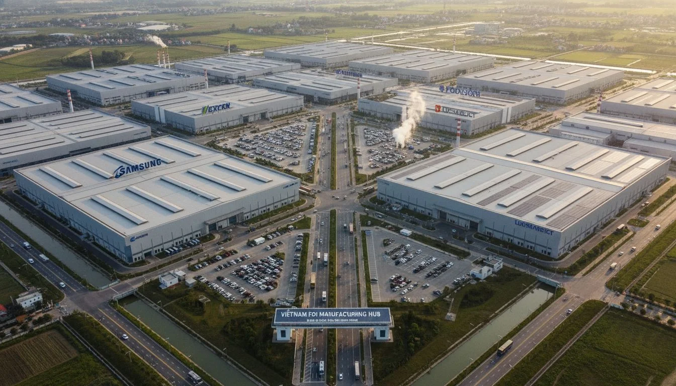 FDI manufacturing park in Vietnam An aerial view of a massive industrial park in Bac Ninh or Thai Nguyen, Vietnam