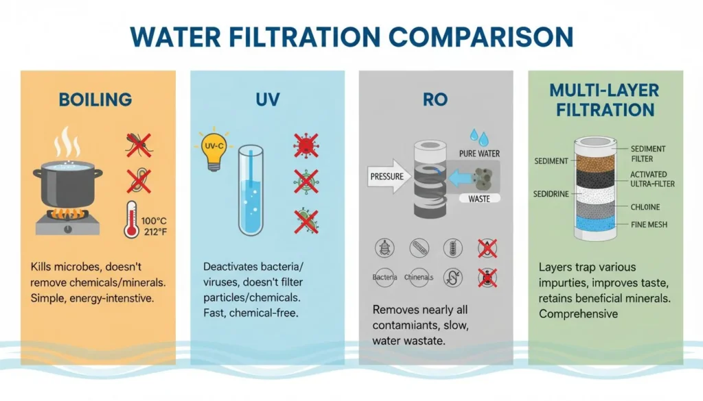 Featured image for How Boiling, RO, UV, and Multi-Layer Filtration Compare for Wellness Products