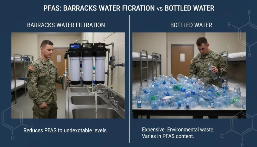 Featured image for Barracks Water Filtration vs Bottled Water: Which Is Better for PFAS Interim Mitigation?