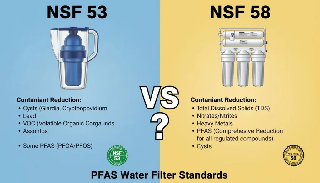 Featured image for NSF/ANSI 53 vs NSF/ANSI 58: What PFAS Water Filter Buyers Should Understand