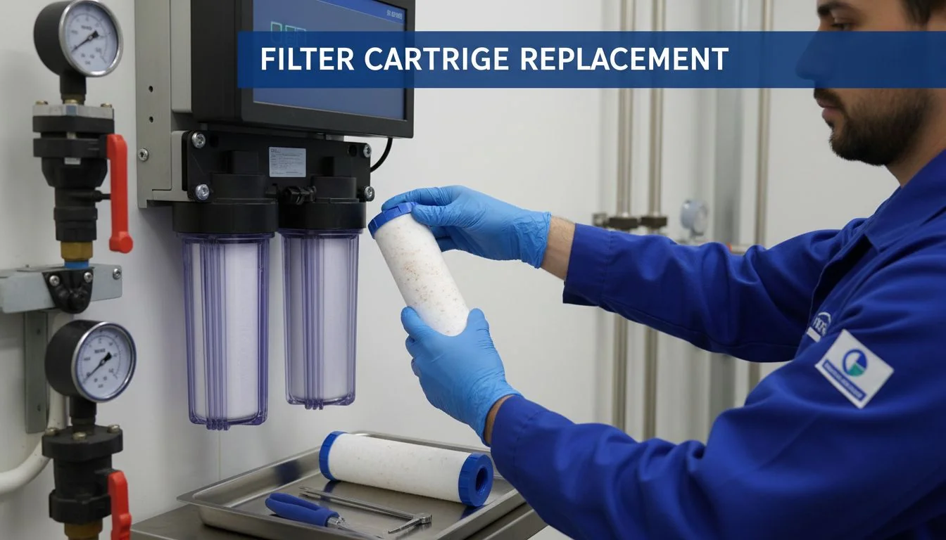 Filter Cartridge Replacement operator replacing water filter cartridge