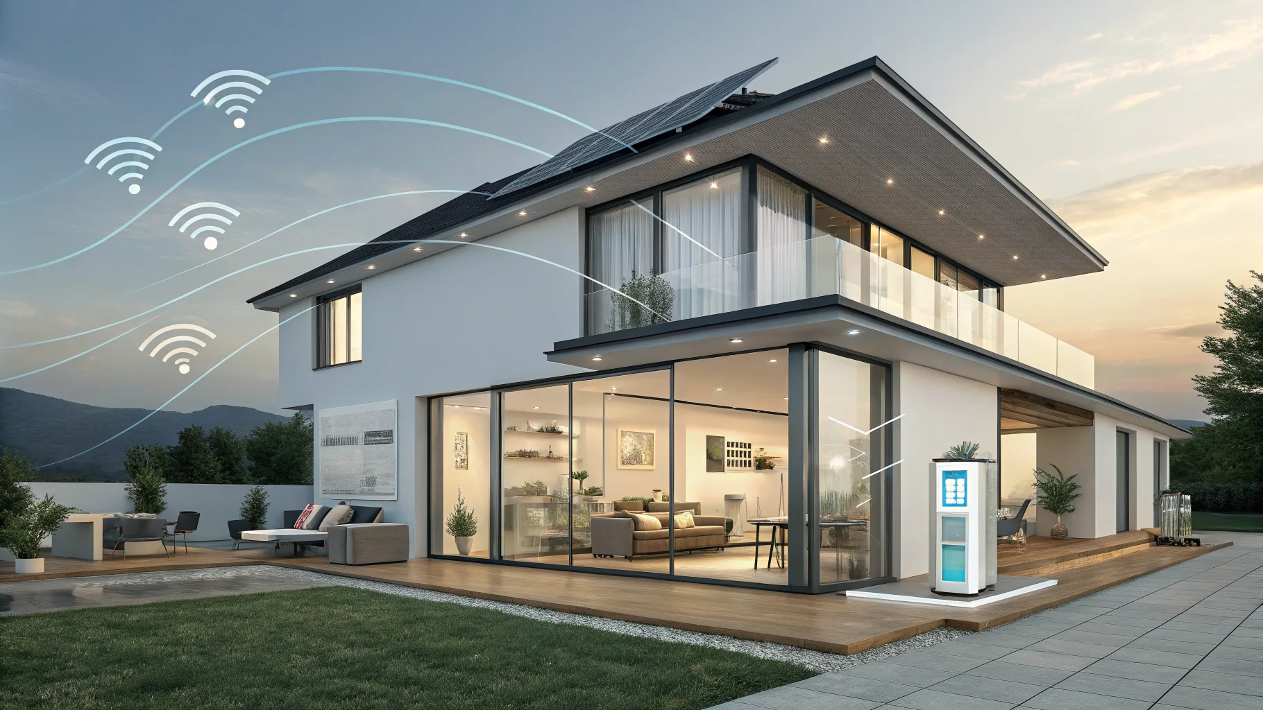 Futuristic image of a smart home with an integrated air quality management system
