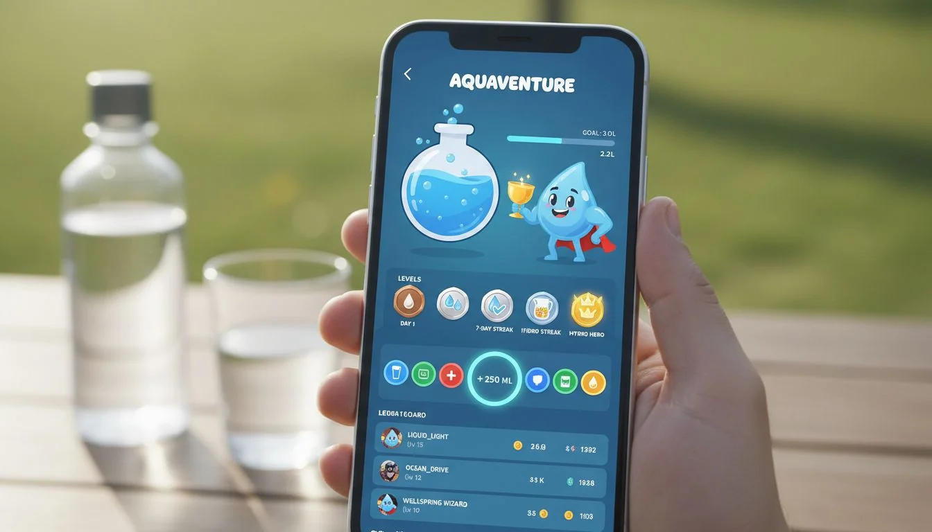 smartphone app showing hydration goals and water intake