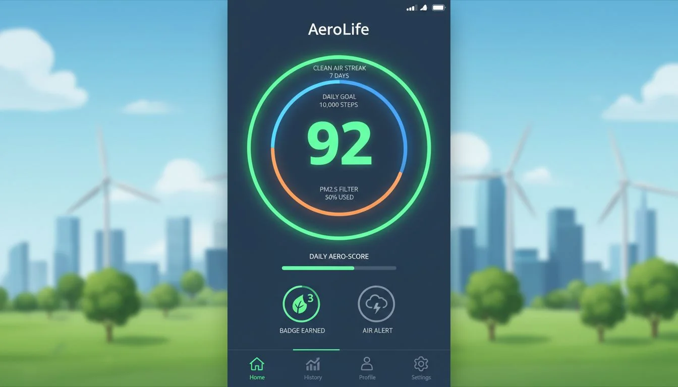 app interface showing daily clean air score and rings