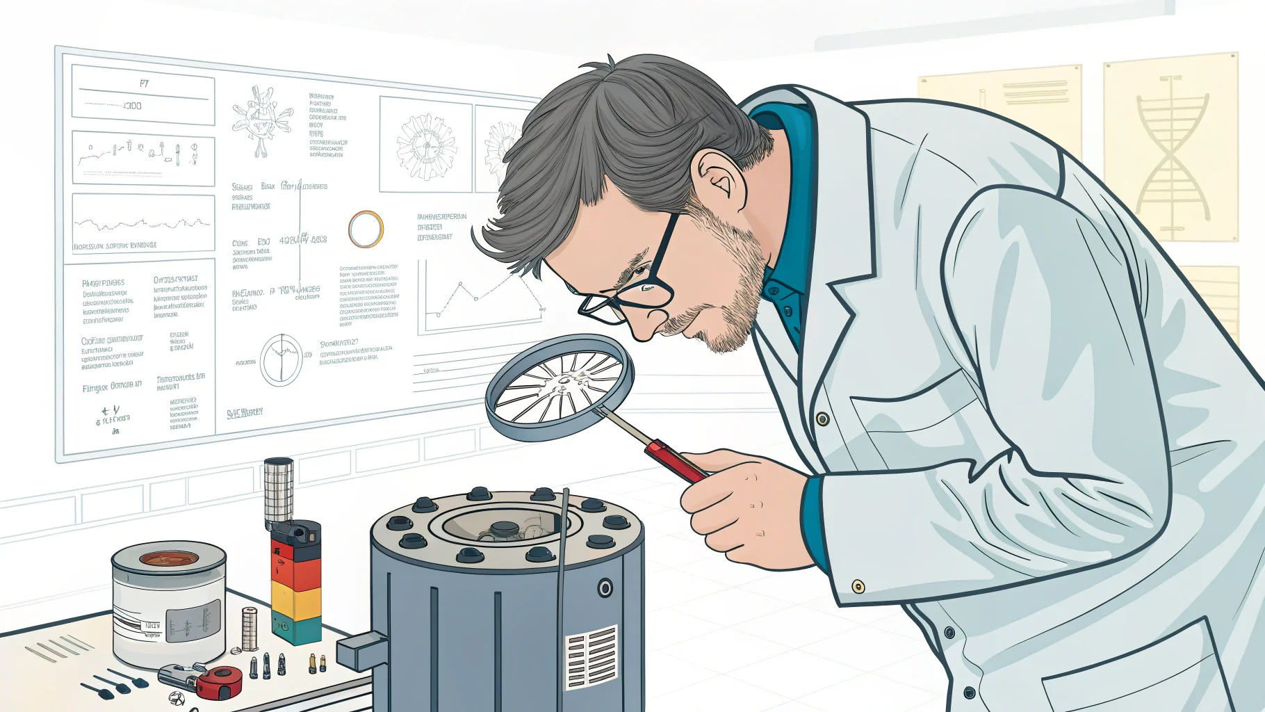 An engineer inspecting a humidifier component with precision tools