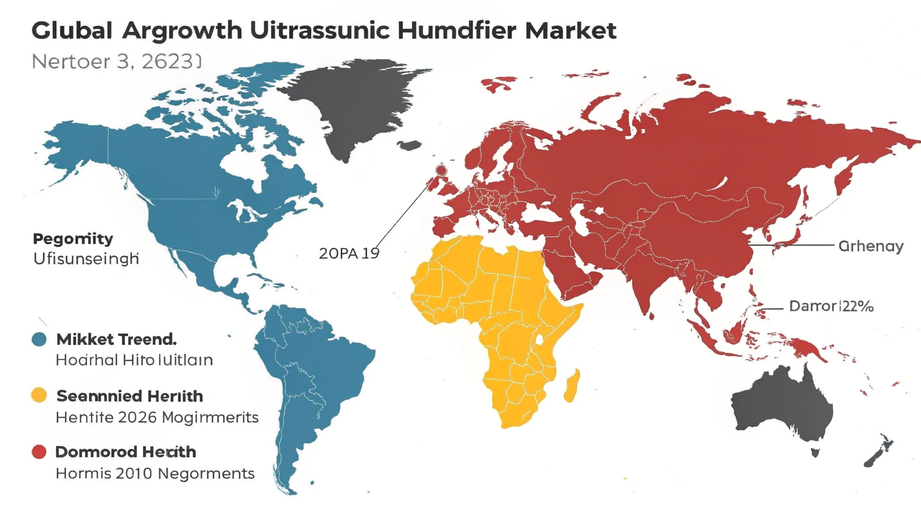 A world map with highlighted regions for humidifier market growth