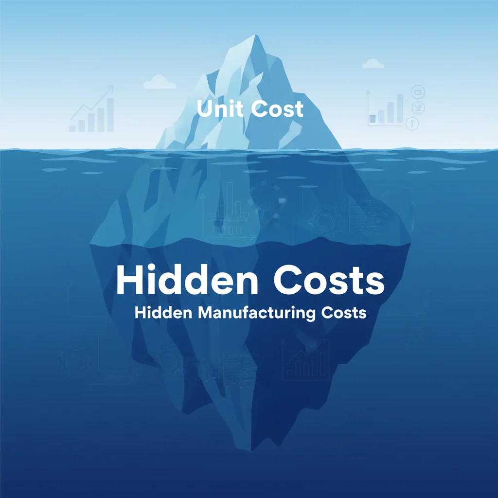 An iceberg graphic where the tip is 'Unit Cost' and the submerged part is 'Hidden Costs'