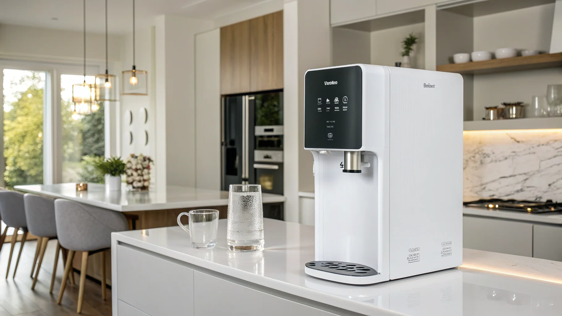 A sleek and modern HisoAir water purifier in a stylish home setting