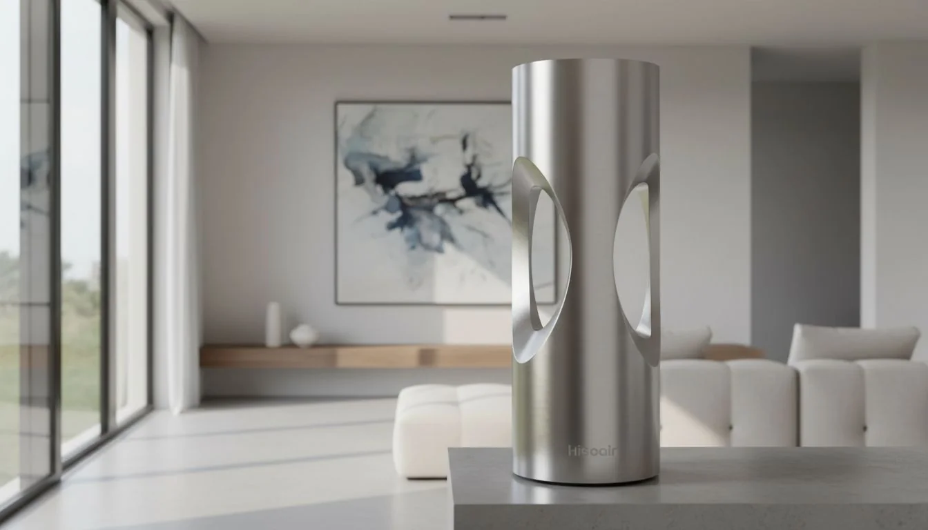 A beautiful shot of a Hisoair stainless steel appliance, looking like a piece of art in a modern home.
