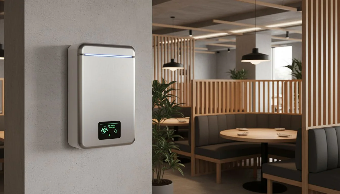 sleek wall mounted air purifier in a restaurant setting