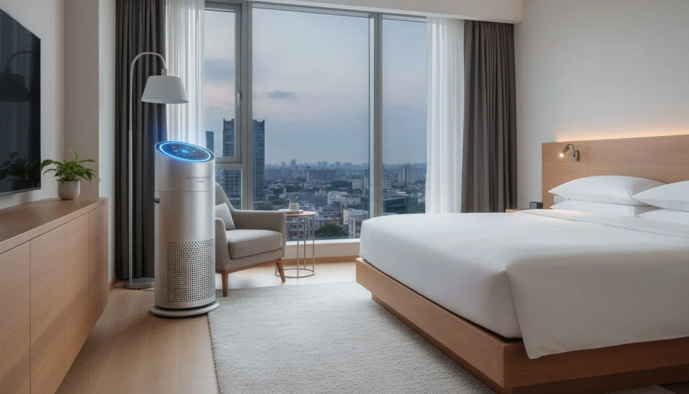 Hospitality Air Hygiene hotel room with air purifier