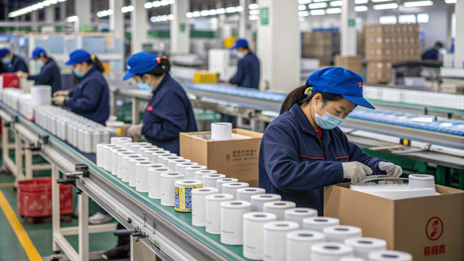 A busy assembly line for humidifiers in a Chinese factory