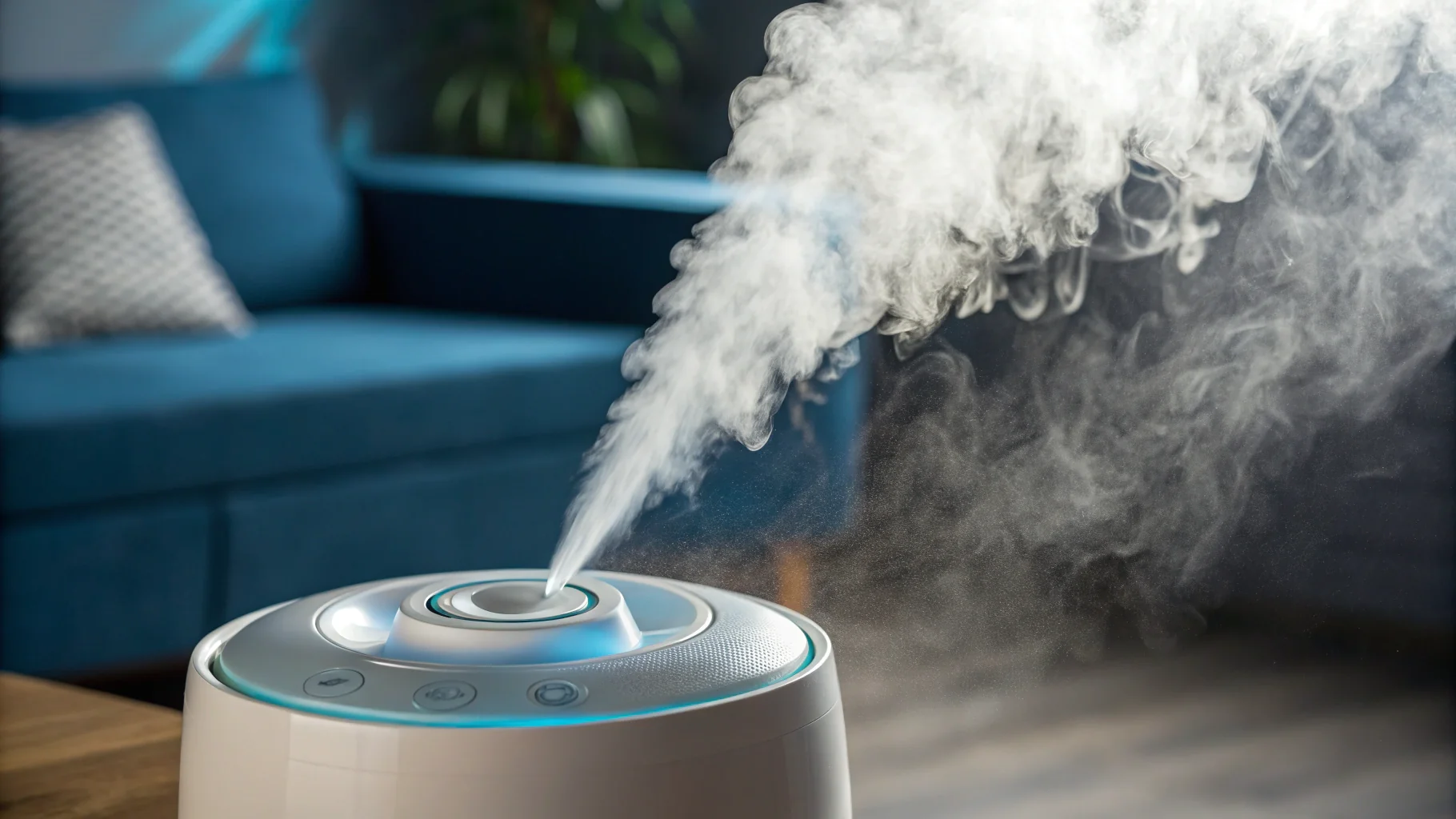 Close-up shot of a humidifier emitting a fine mist