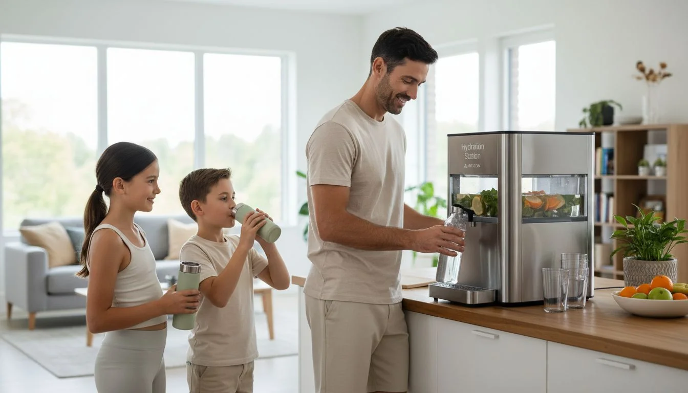 Hydration Station Lifestyle lifestyle shot of family using water station