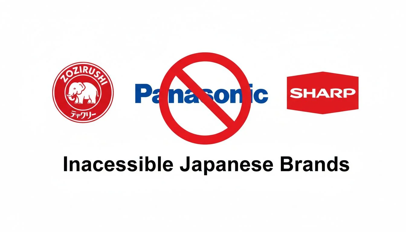 A graphic showing the logos of Zojirushi, Panasonic, and Sharp with a "No Entry" sign over them.
