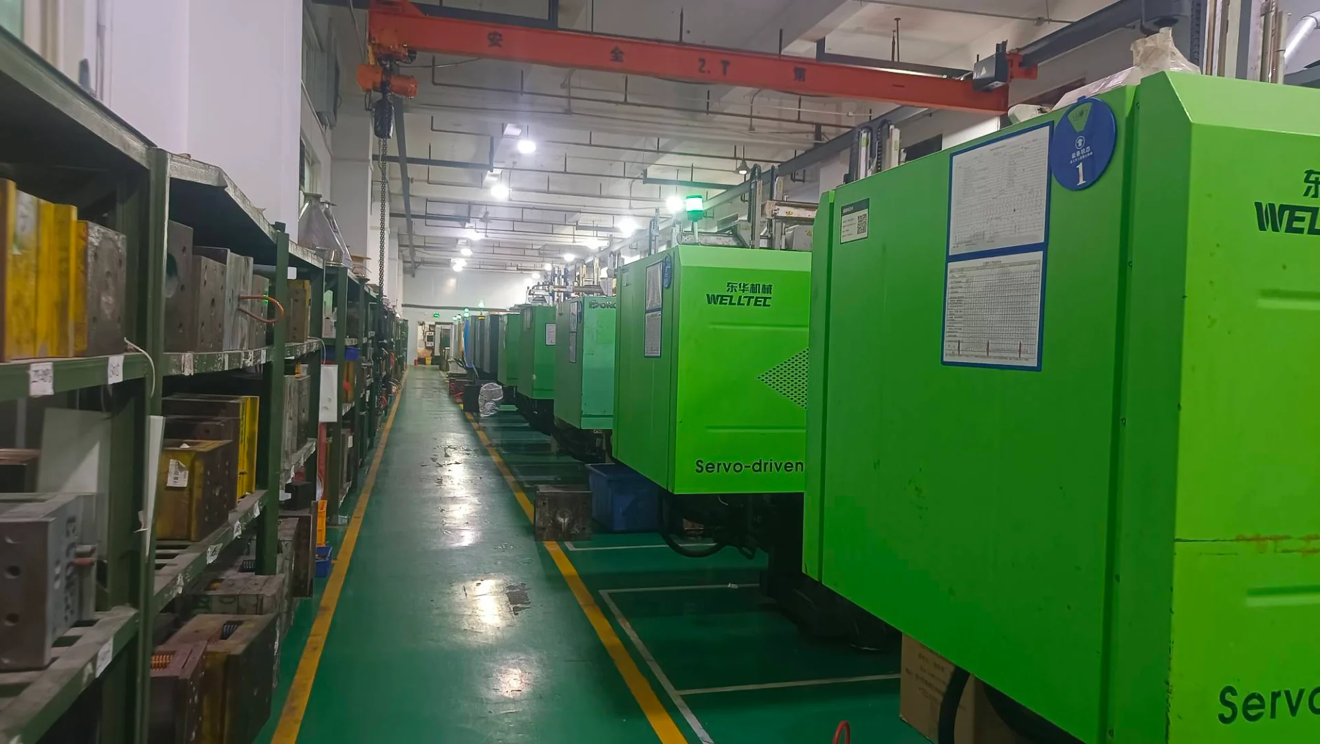 Stainless steel humidifier components on an assembly line