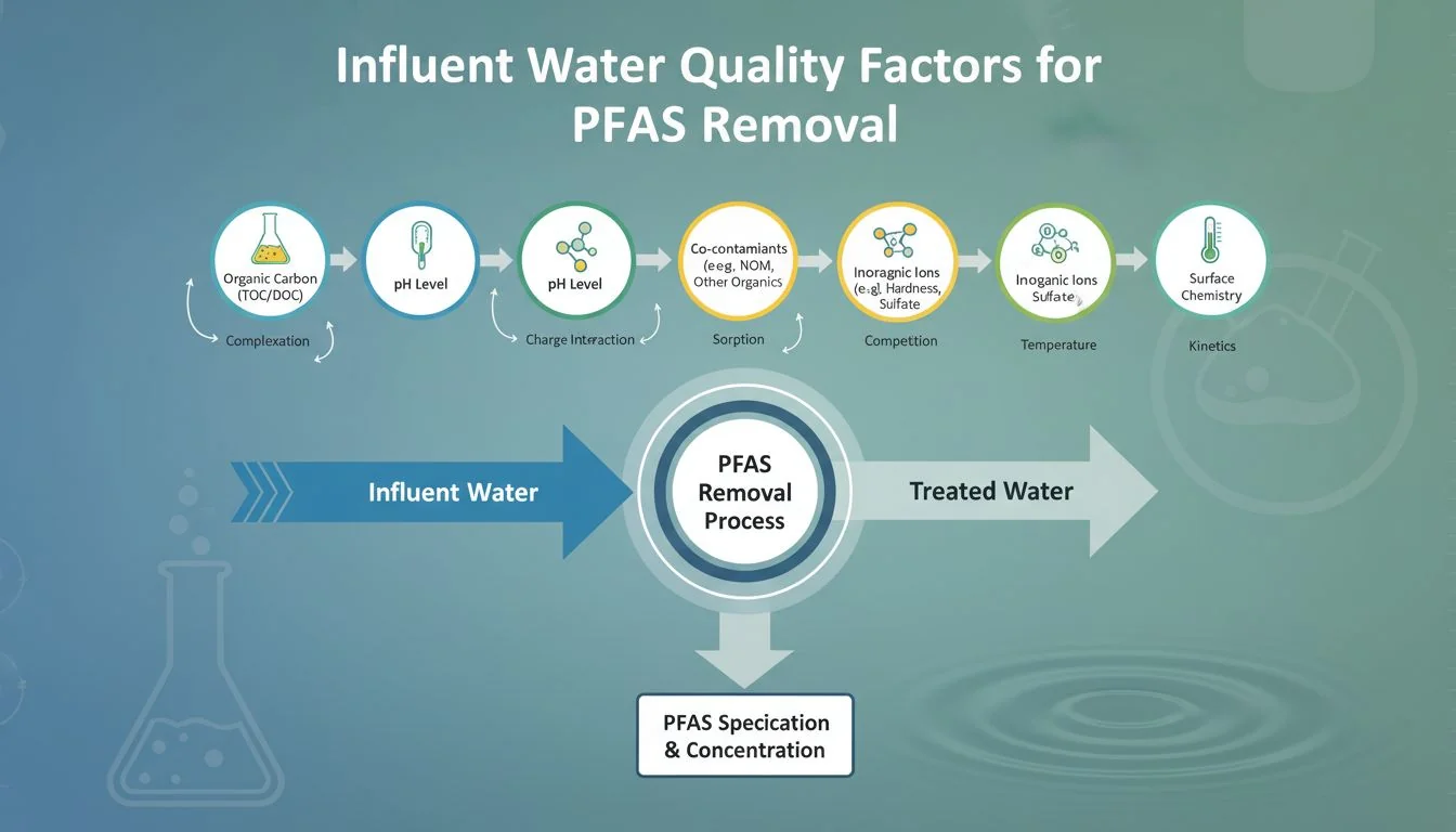 Influent water quality factors for PFAS