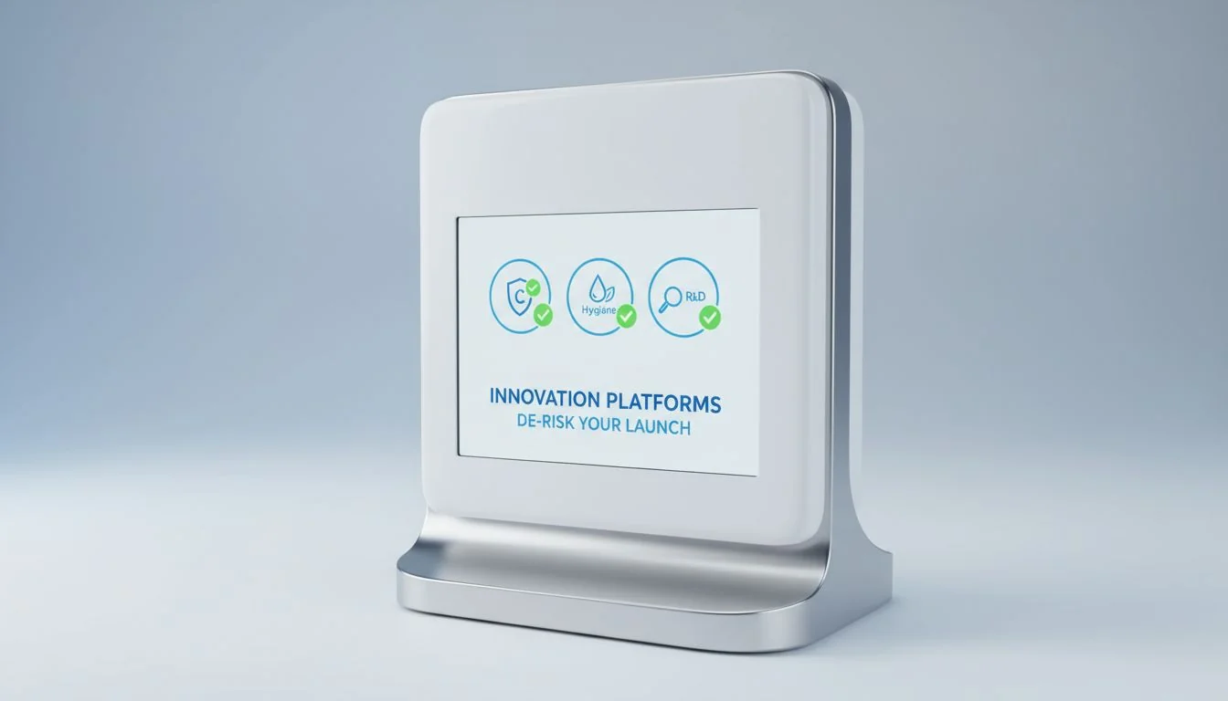 A product shown with checkmarks over icons for 'Compliance,' 'Hygiene,' and 'R&D.'