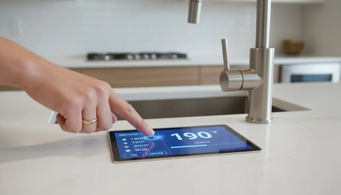Instant Hot Feature user selecting hot water temperature on digital interface