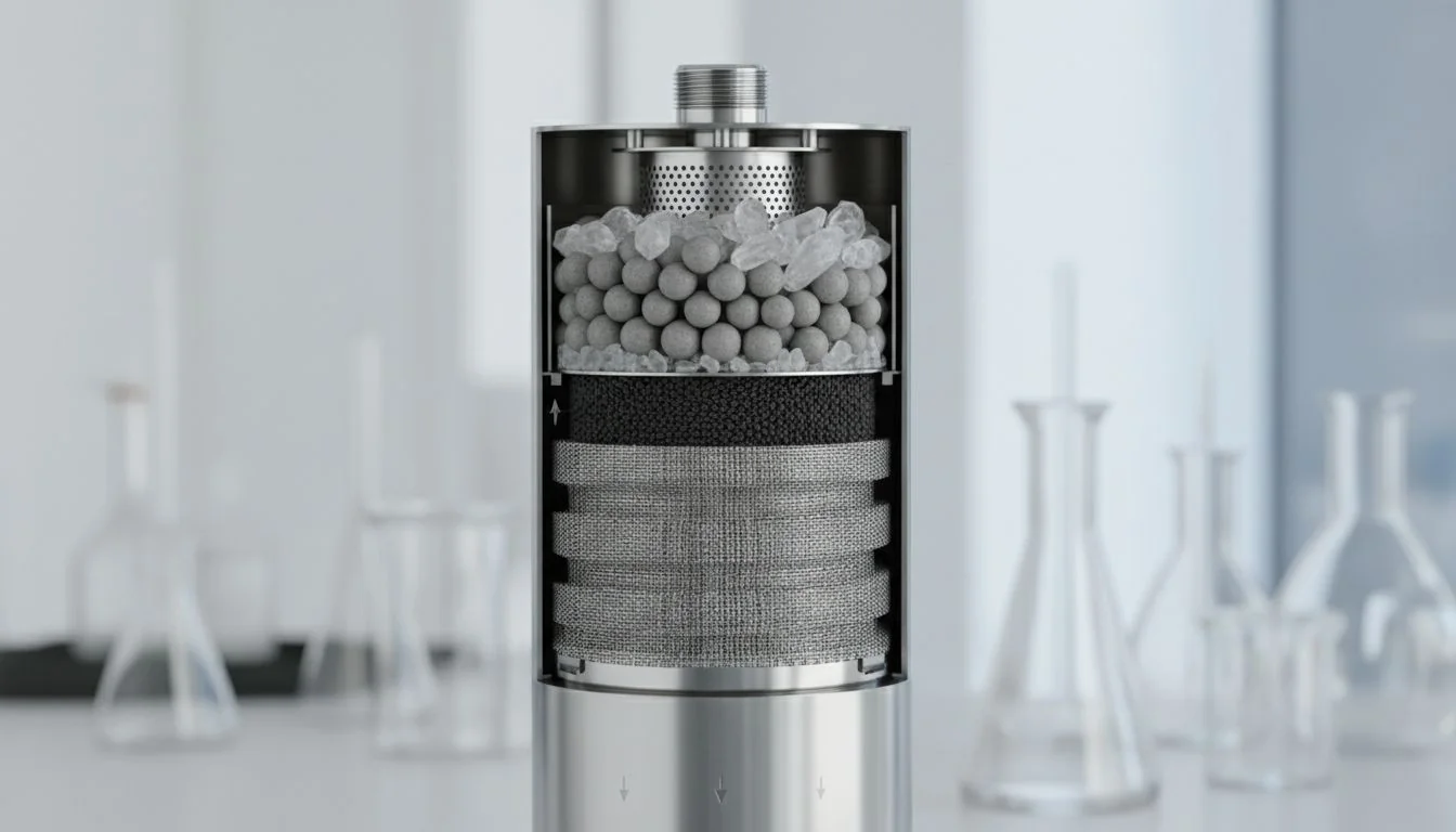 cross section of a stainless steel water filter system