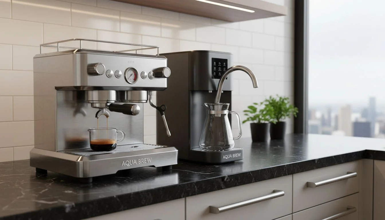Kitchen Appliance Category high end kitchen counter with espresso machine and water purifier