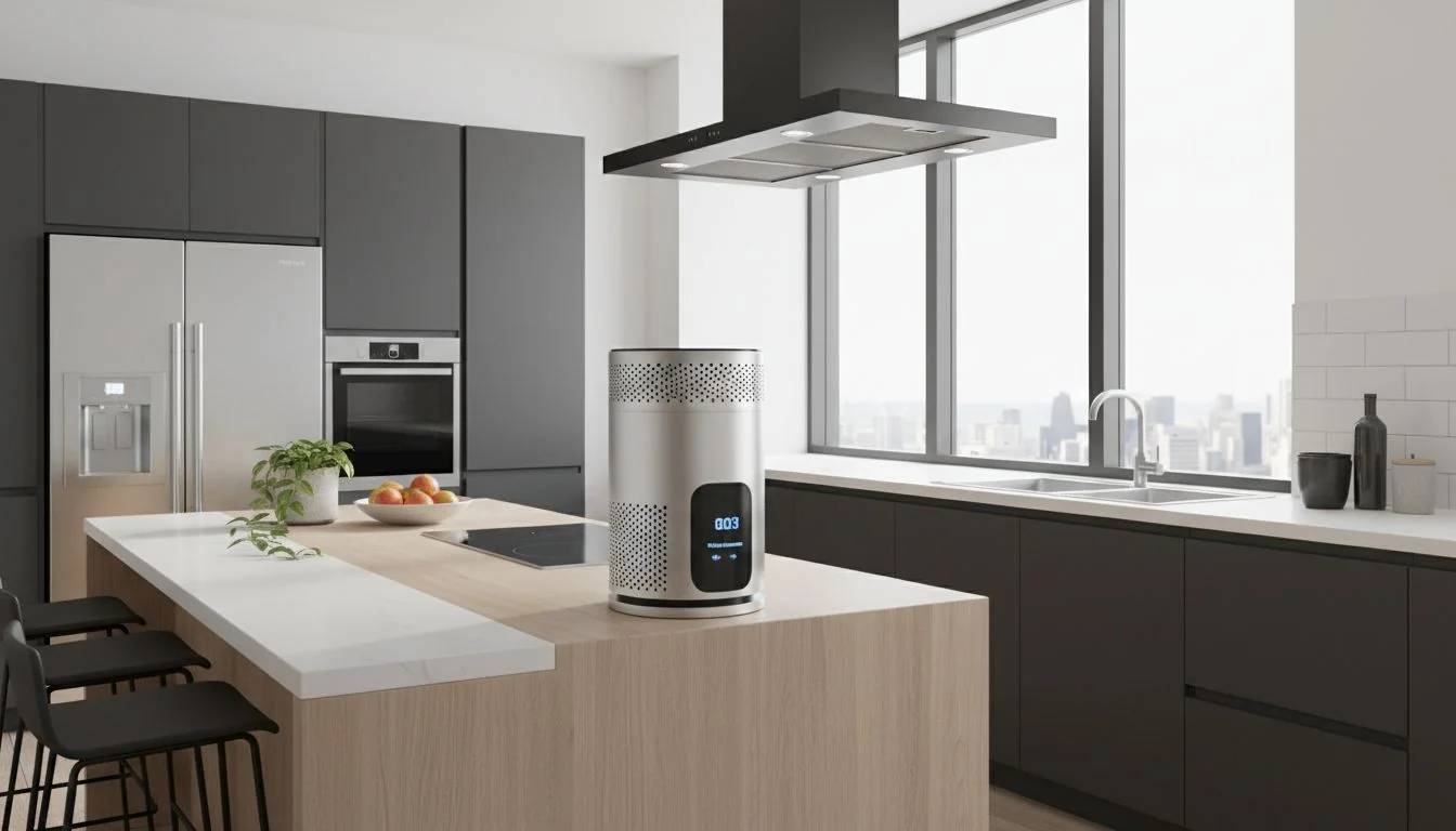 air purifier in a modern kitchen setting