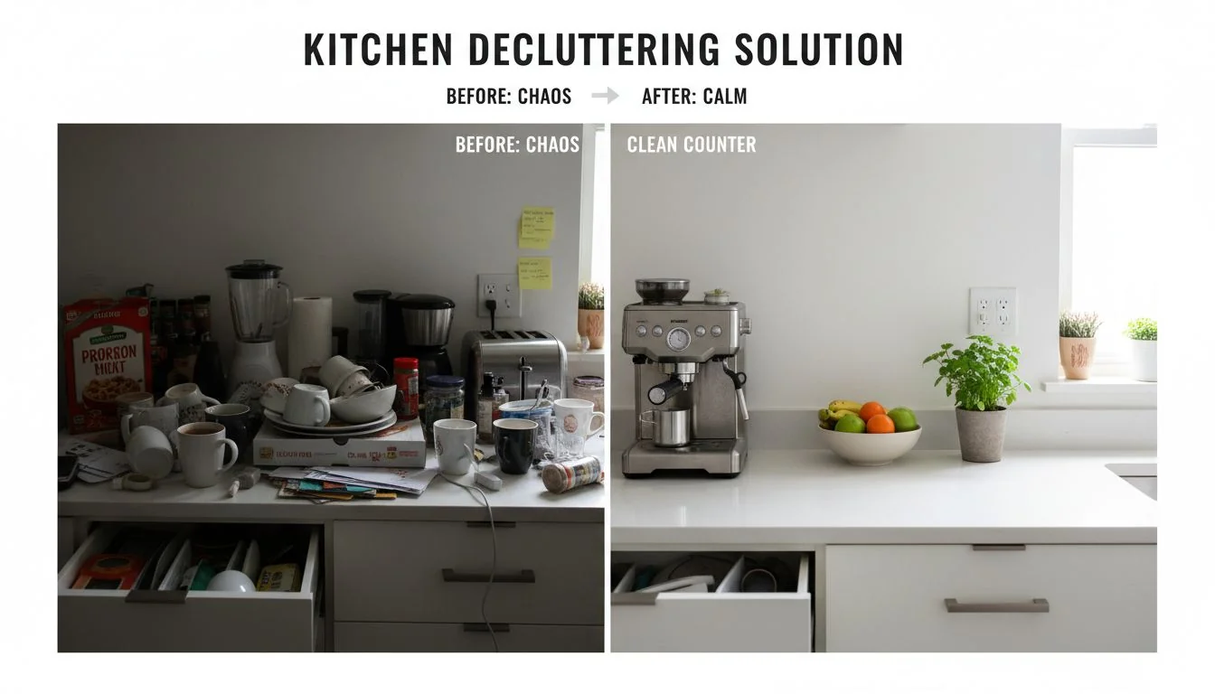 comparison of cluttered counter vs clean counter