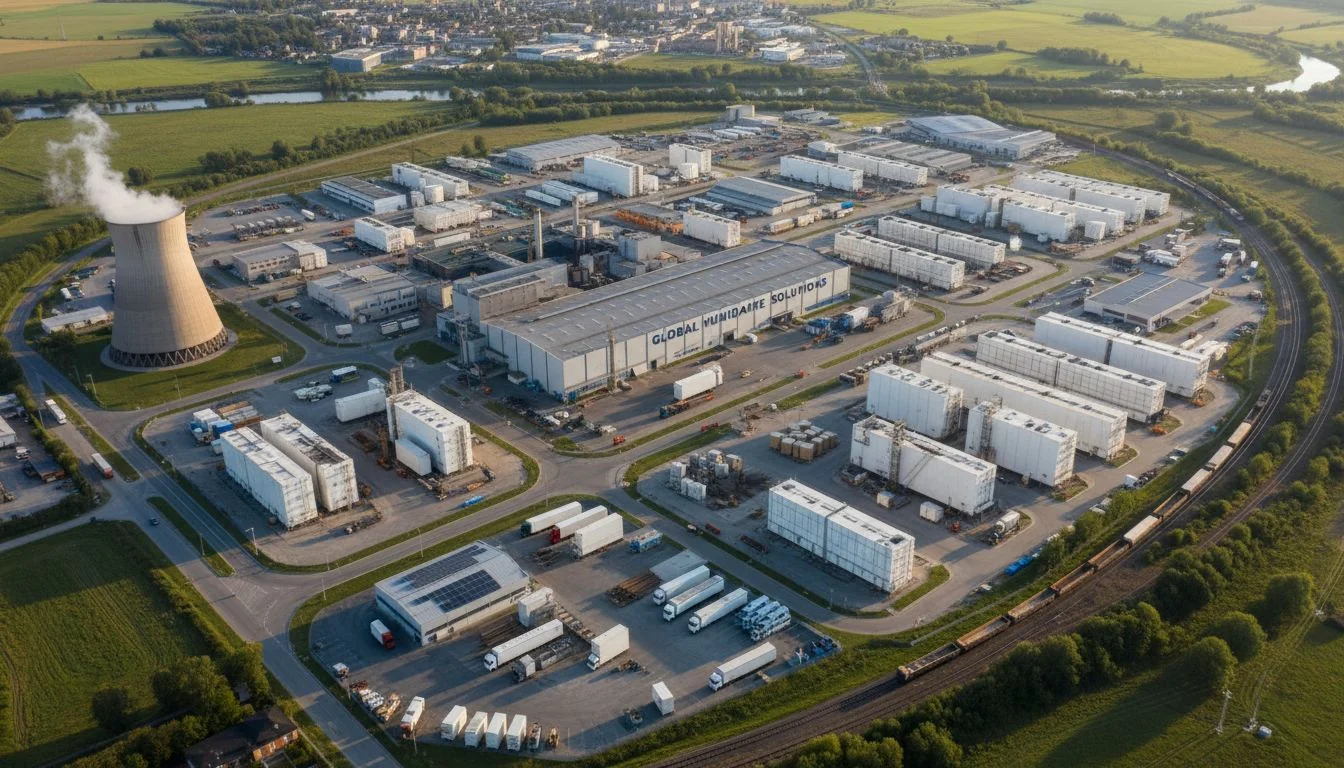 Large-Scale Humidifier Factory An aerial view of a massive factory complex.