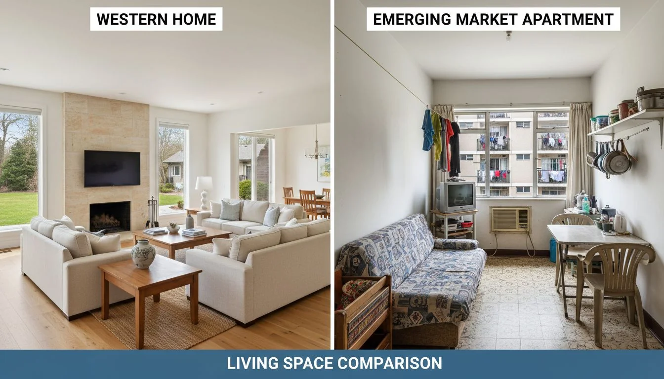 Living Space Comparison comparison of western home vs emerging market apartment