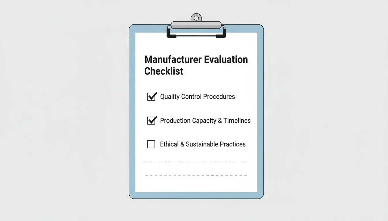 Manufacturer Evaluation Checklist A simple, clean graphic of a checklist on a clipboard.