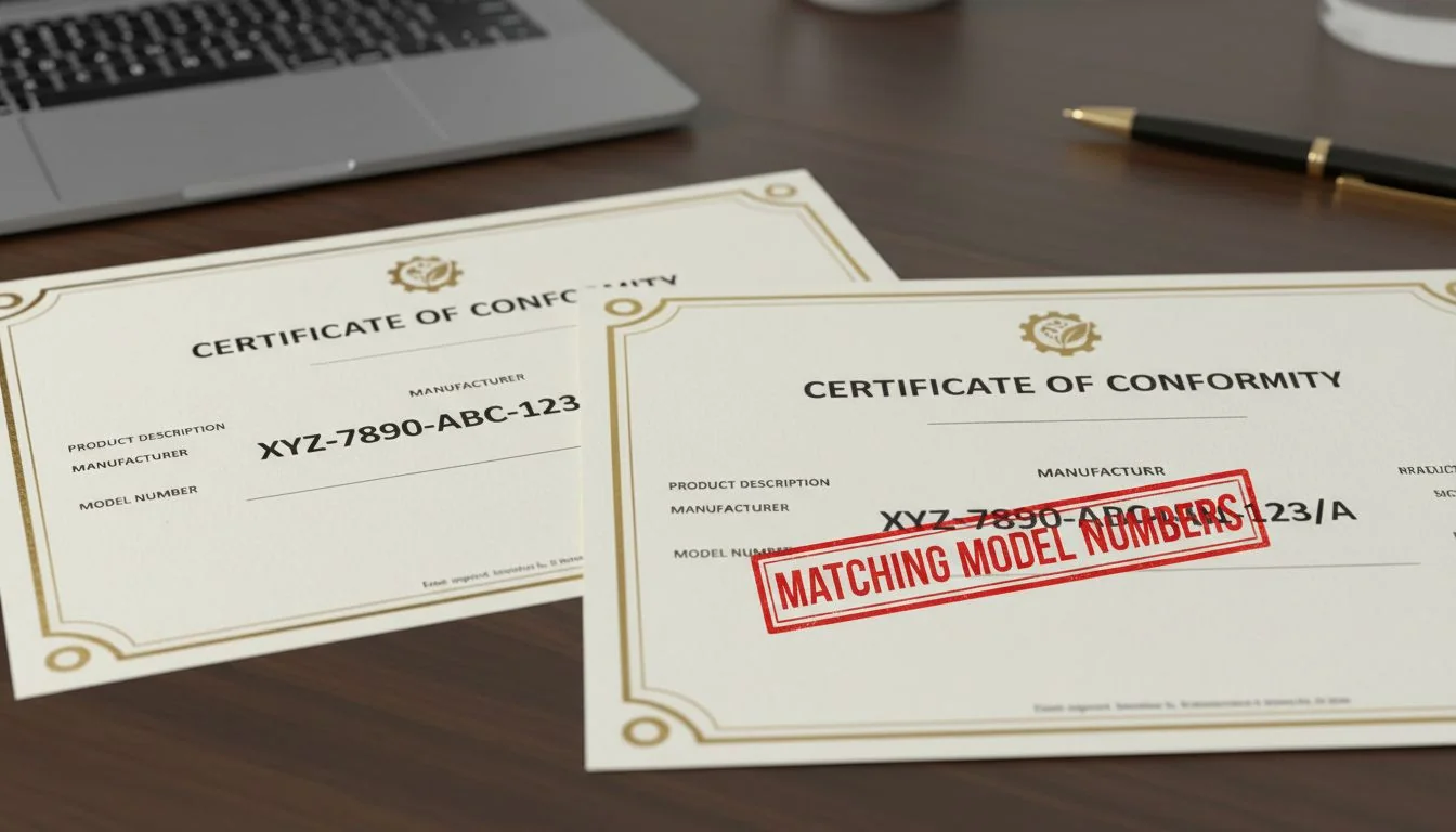 Matching model numbers on certificates