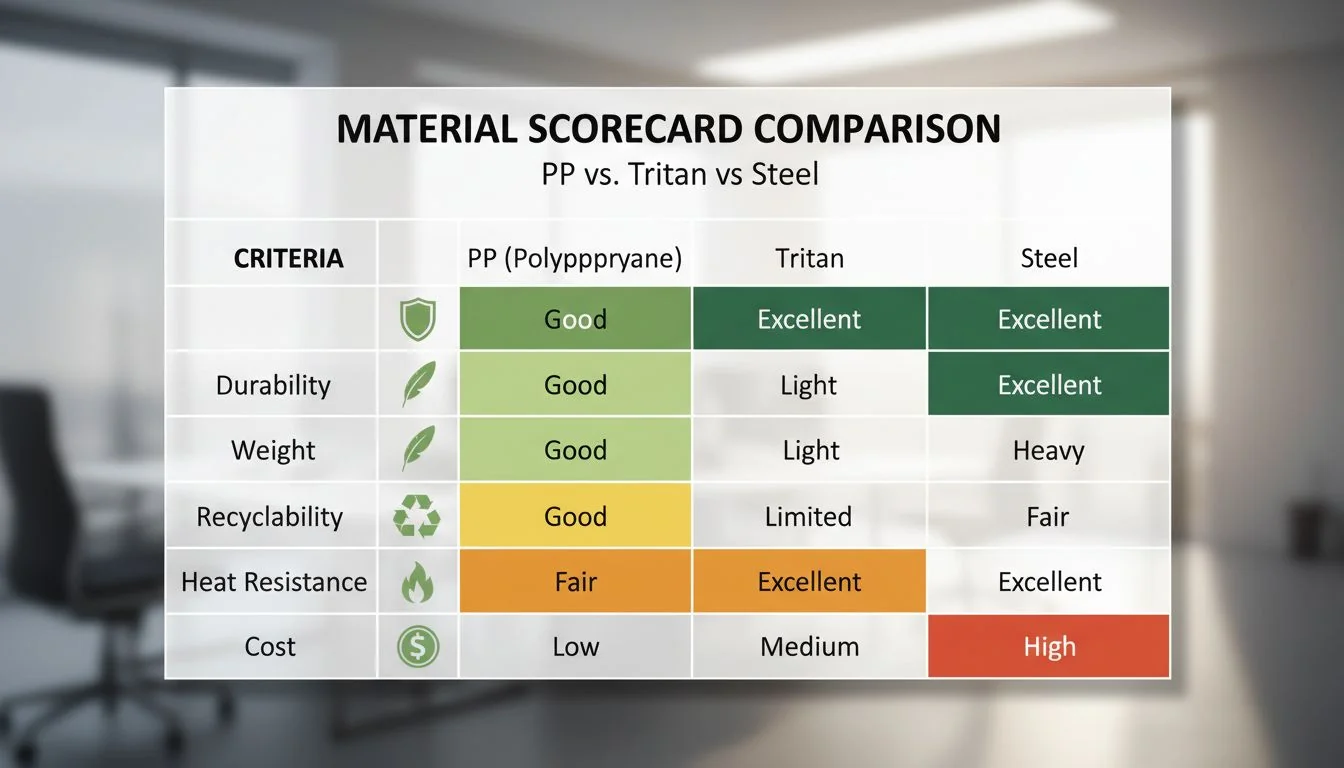 Chart showing comparison of PP Tritan and Steel