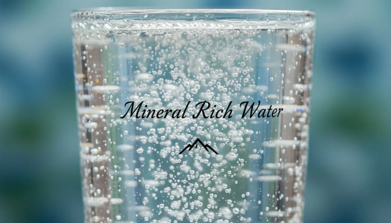 Mineral Rich Water glass of water with mineral bubbles close up