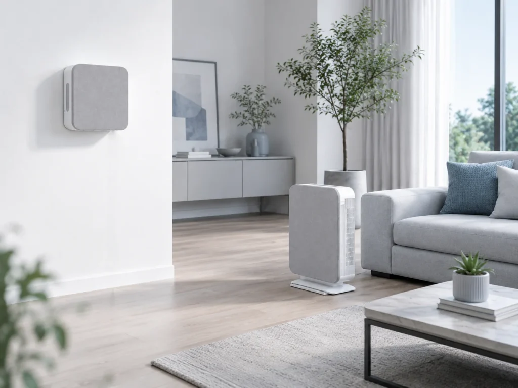 HisoAir Slimline Air Purifier Flush-Mounted in Residential Living Room