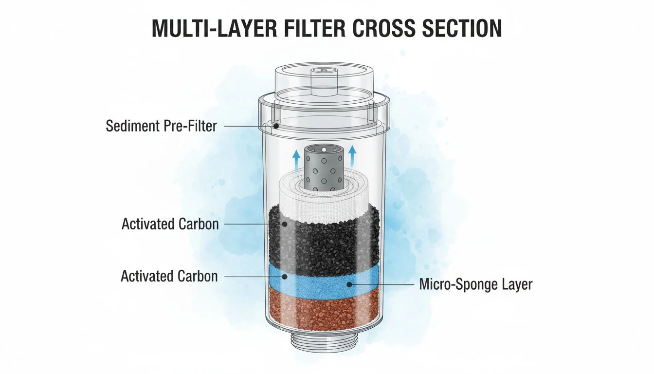 Multi-Layer Filter Cross Section cross section of a multi-layer water filter cartridge