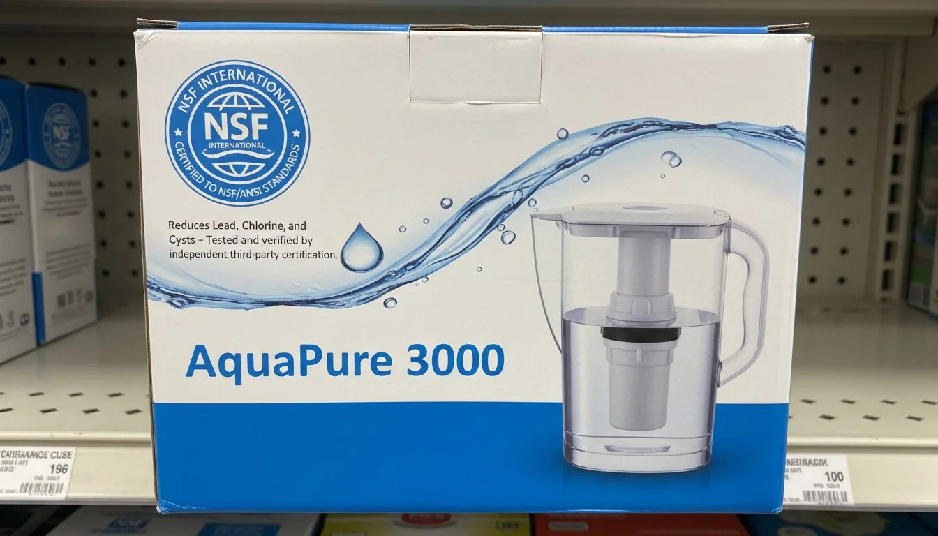 NSF Certification Mark Official NSF Certified mark on a water purifier product packaging