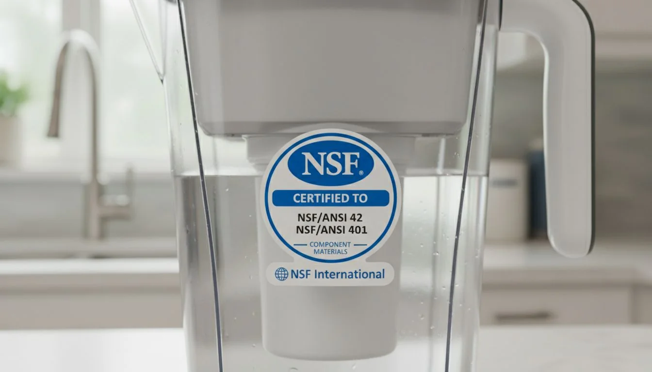 NSF certification label on water filter