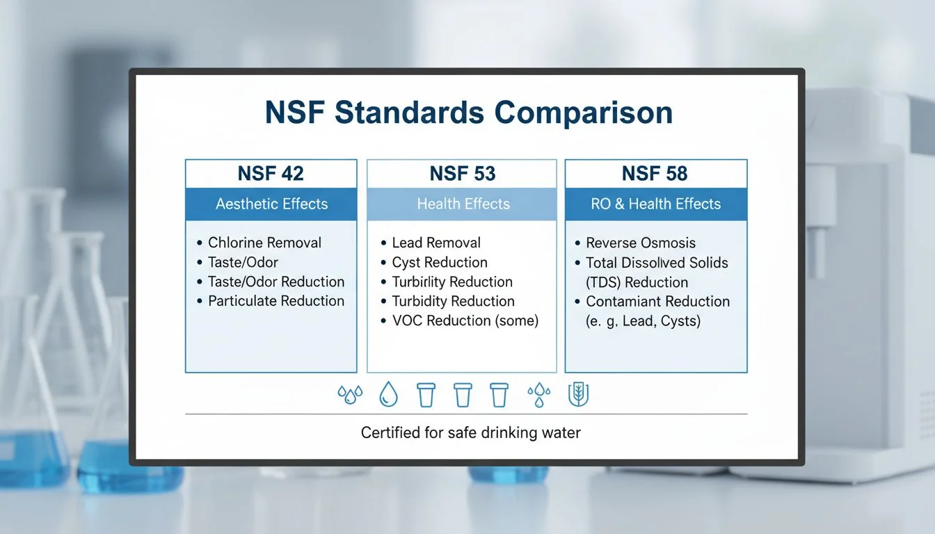Comparison chart of NSF 42 53 and 58 standards