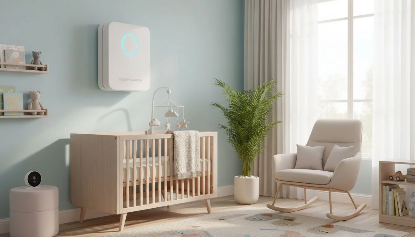 wall mounted air purifier in a baby nursery