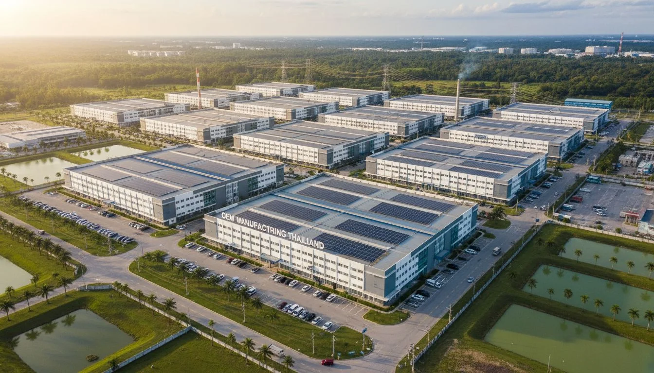 OEM Factory in Thailand An aerial view of a massive factory complex in an industrial estate in Thailand