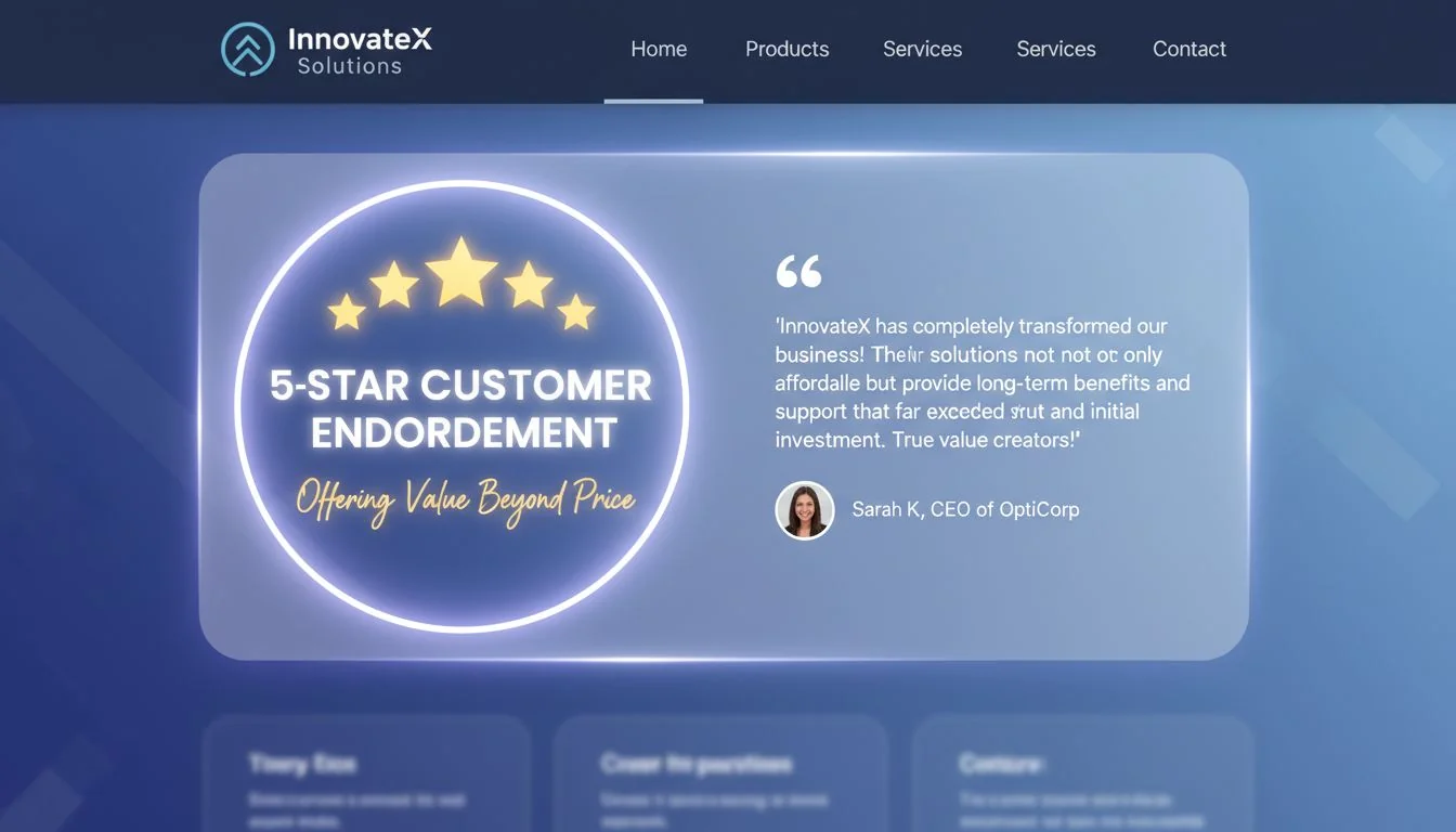 A glowing 5-star customer testimonial on a company website