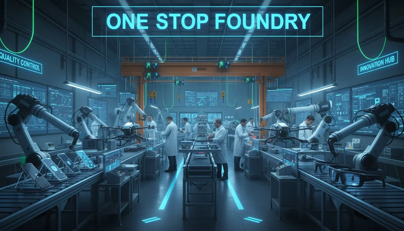 Factory floor showing assembly of different devices