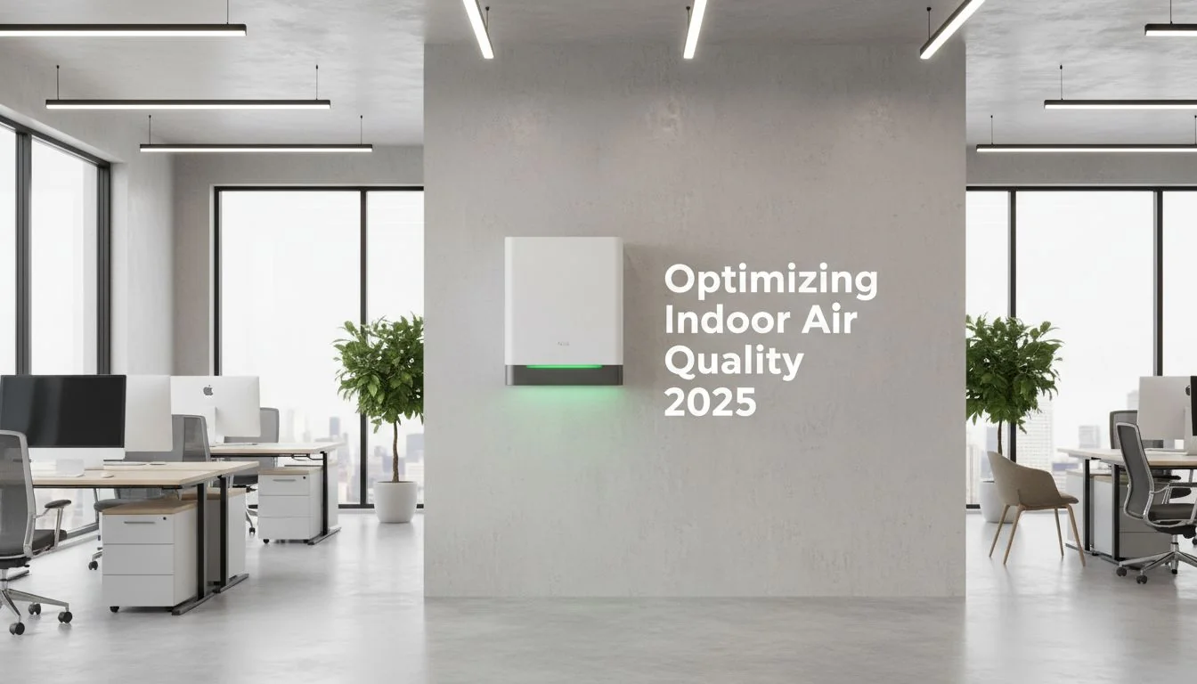 modern office with wall mounted air purifier and green light indicator