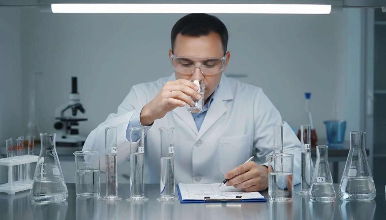 technician performing a taste test on water samples