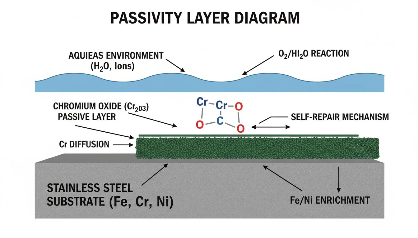 diagram of chromium oxide passive layer on stainless steel